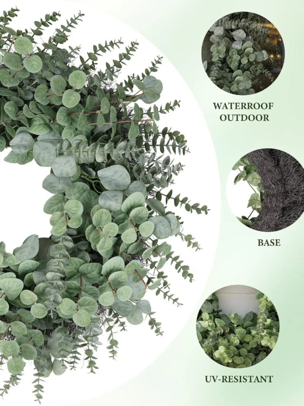 26 Inch Large Eucalyptus Boxwood Wreath - Gray Green Leafy Decor for All Seasons